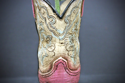 Small Cowboy Boot Vase - version 3 - pink & turquoise cowboy boot vase