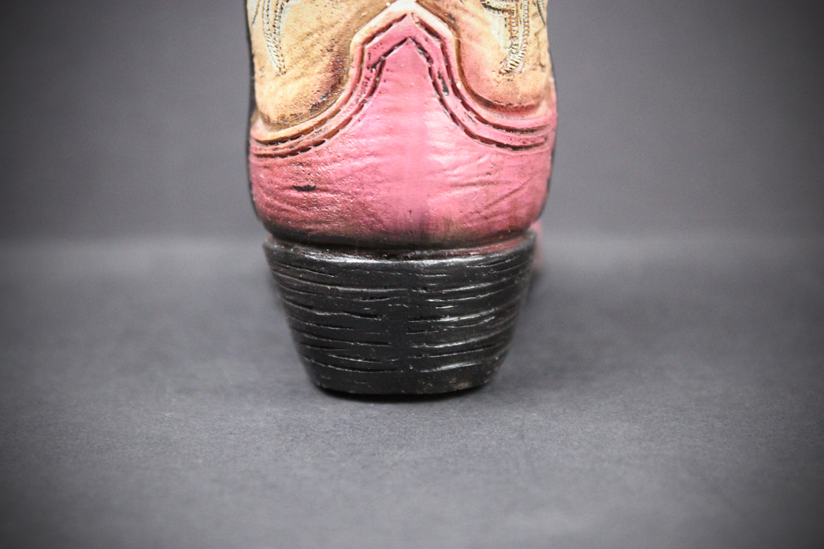 Small Cowboy Boot Vase - version 3 - pink & turquoise cowboy boot vase