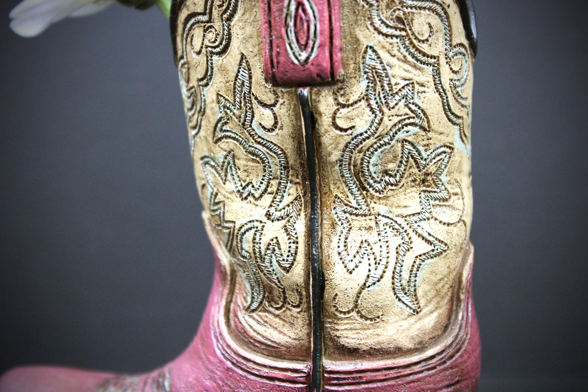 Small Cowboy Boot Vase - version 3 - pink & turquoise cowboy boot vase