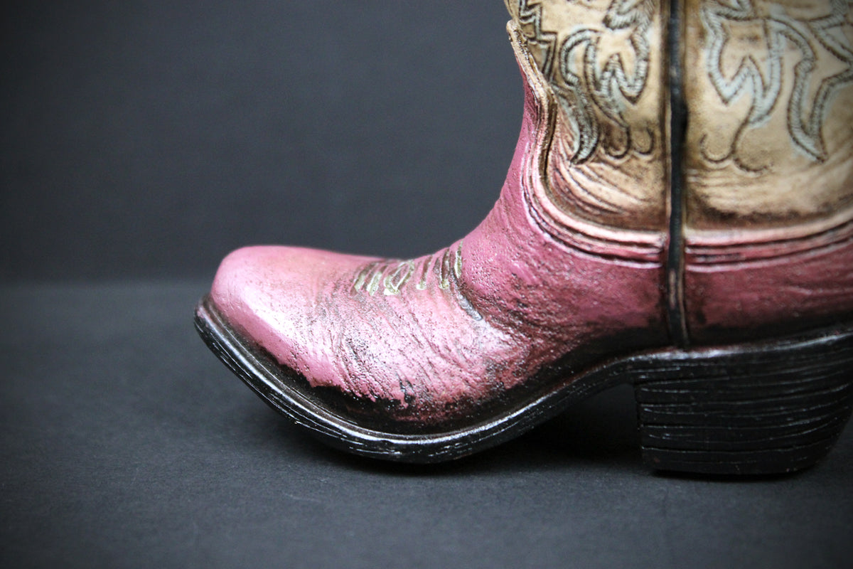 Small Cowboy Boot Vase - version 3 - pink & turquoise cowboy boot vase