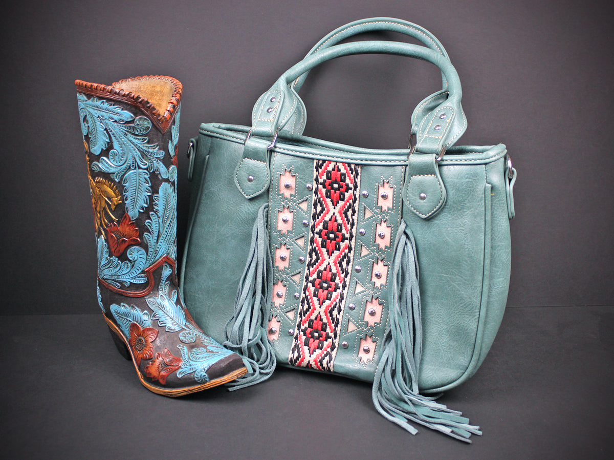 The Dallas Shoulder Bag : Turquoise Colour PU Leather Western Style Bag