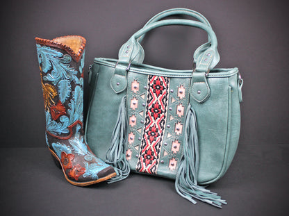 The Dallas Shoulder Bag : Turquoise Colour PU Leather Western Style Bag