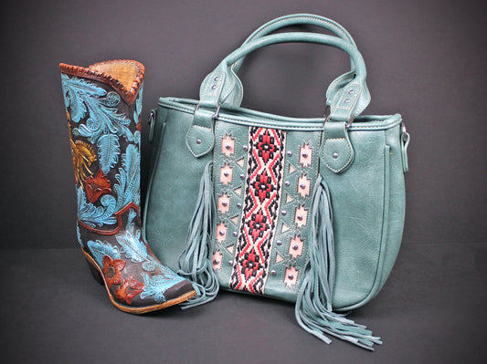 The Dallas Shoulder Bag : Turquoise Colour PU Leather Western Style Bag