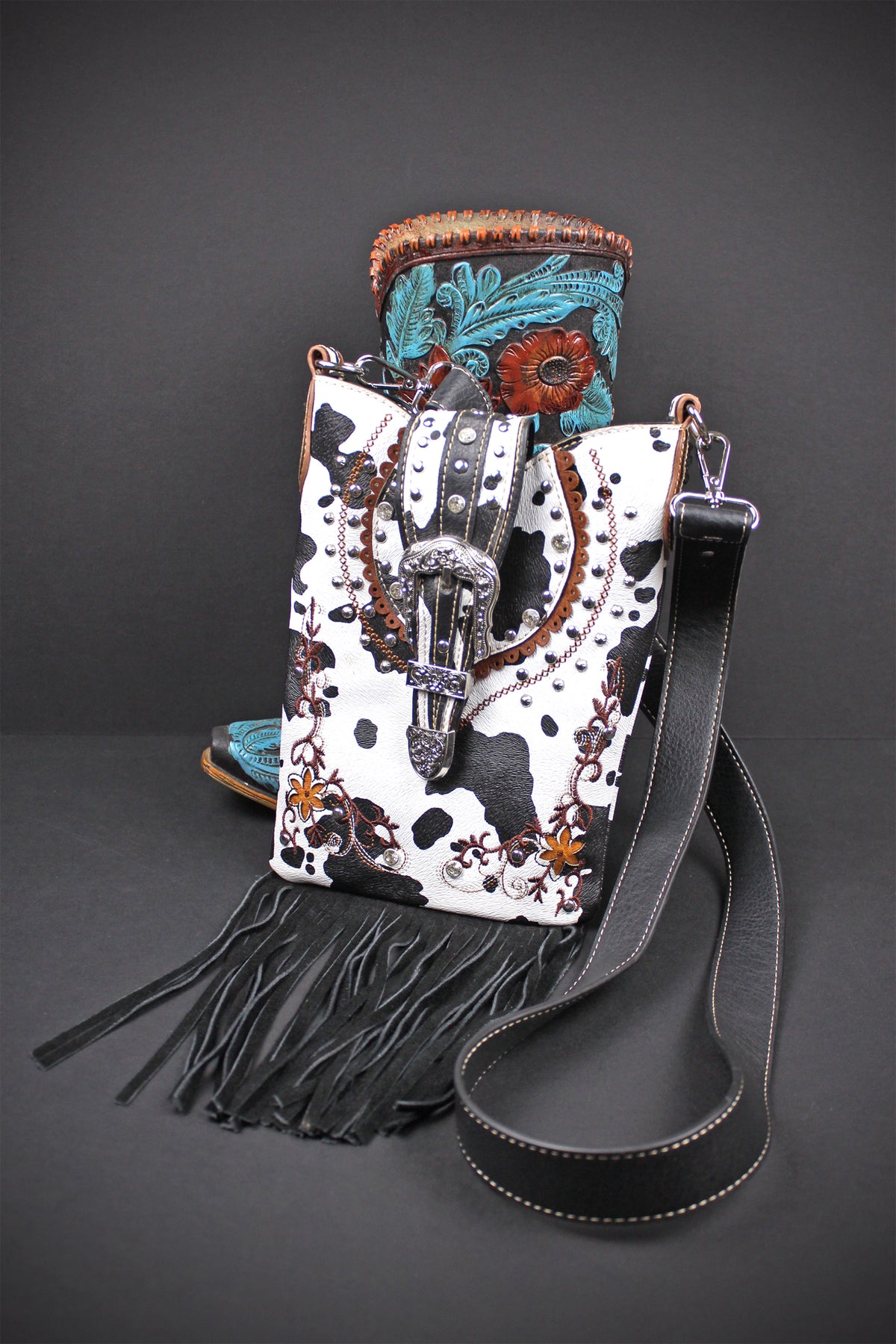 The Wyoming Shoulder Bag : Cow Hide Print PU Leather Western Style Bag