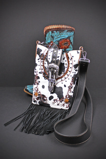 The Wyoming Shoulder Bag : Cow Hide Print PU Leather Western Style Bag