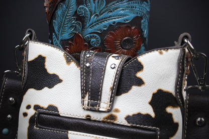 The Dakota Shoulder Bag : Cow Hide Print PU Leather Western Style Bag
