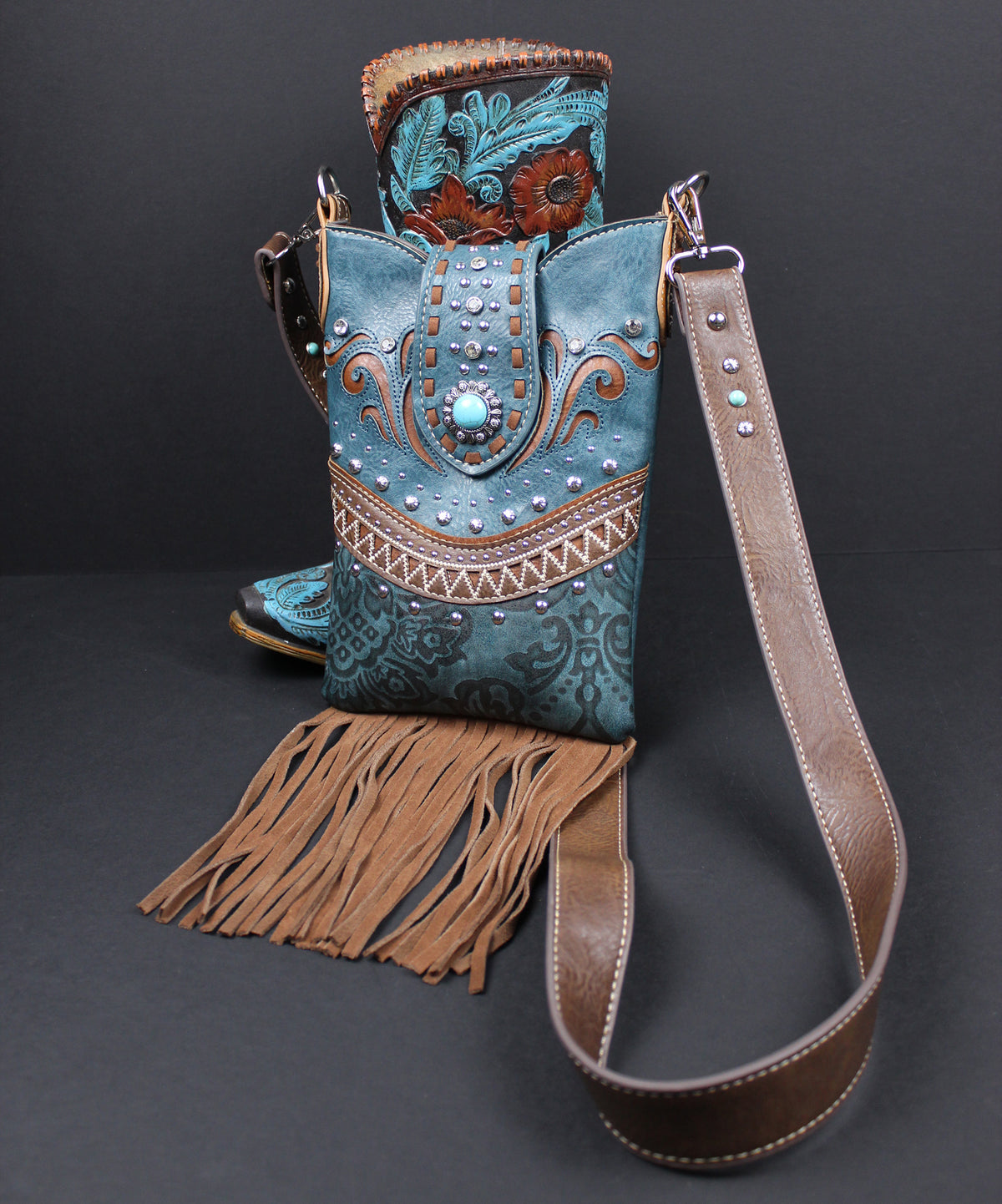 The Austin Shoulder Bag : Turquoise PU Leather Western Style Bag