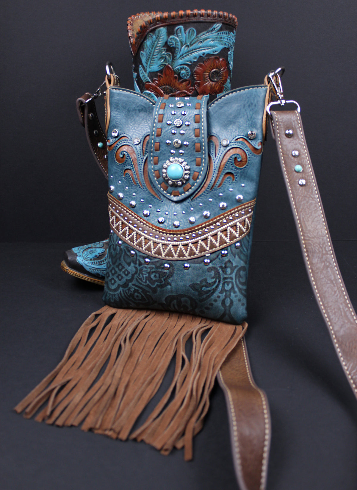 The Austin Shoulder Bag : Turquoise PU Leather Western Style Bag