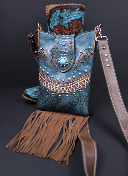 The Austin Shoulder Bag : Turquoise PU Leather Western Style Bag