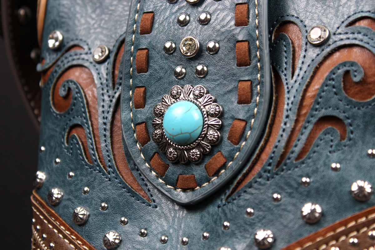 The Austin Shoulder Bag : Turquoise PU Leather Western Style Bag