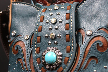 The Austin Shoulder Bag : Turquoise PU Leather Western Style Bag