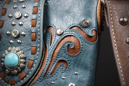 The Austin Shoulder Bag : Turquoise PU Leather Western Style Bag