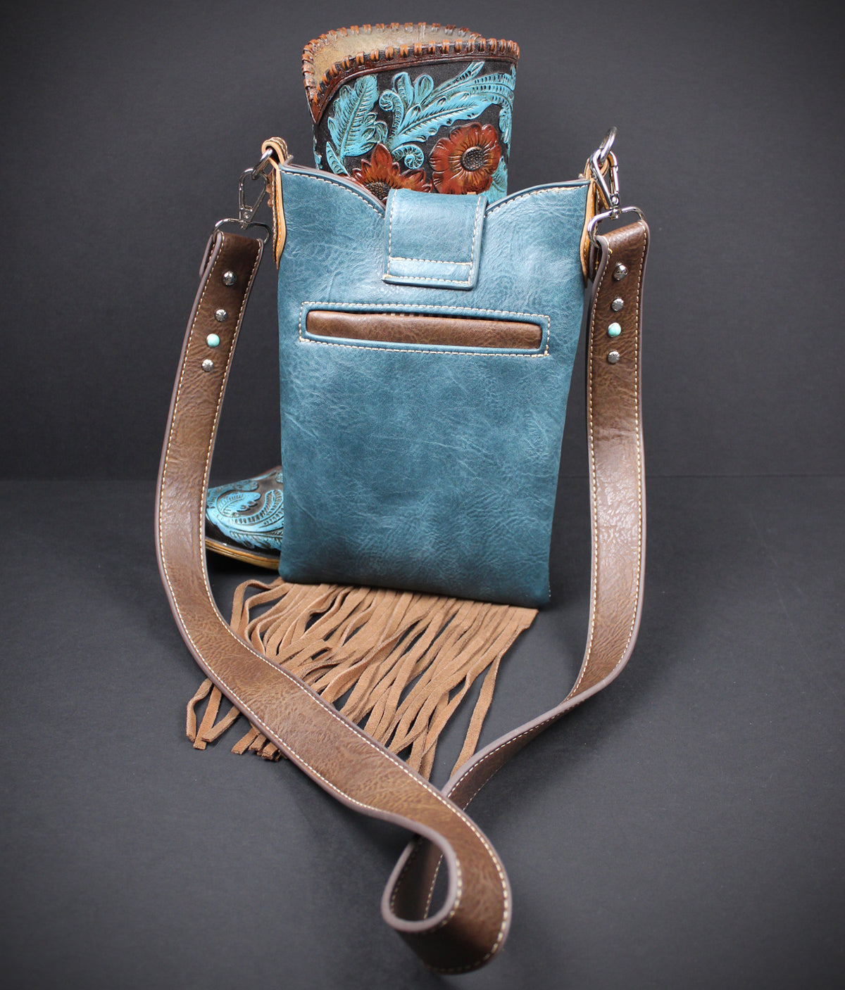 The Austin Shoulder Bag : Turquoise PU Leather Western Style Bag