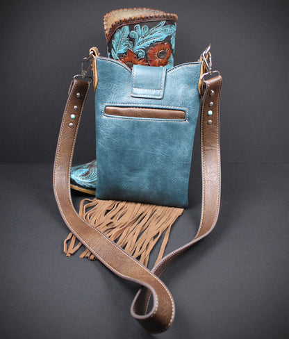 The Austin Shoulder Bag : Turquoise PU Leather Western Style Bag