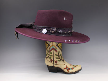 One Off Custom Fedora: Plum Wool Felt Wide Flat Brim Fedora Large 59cm