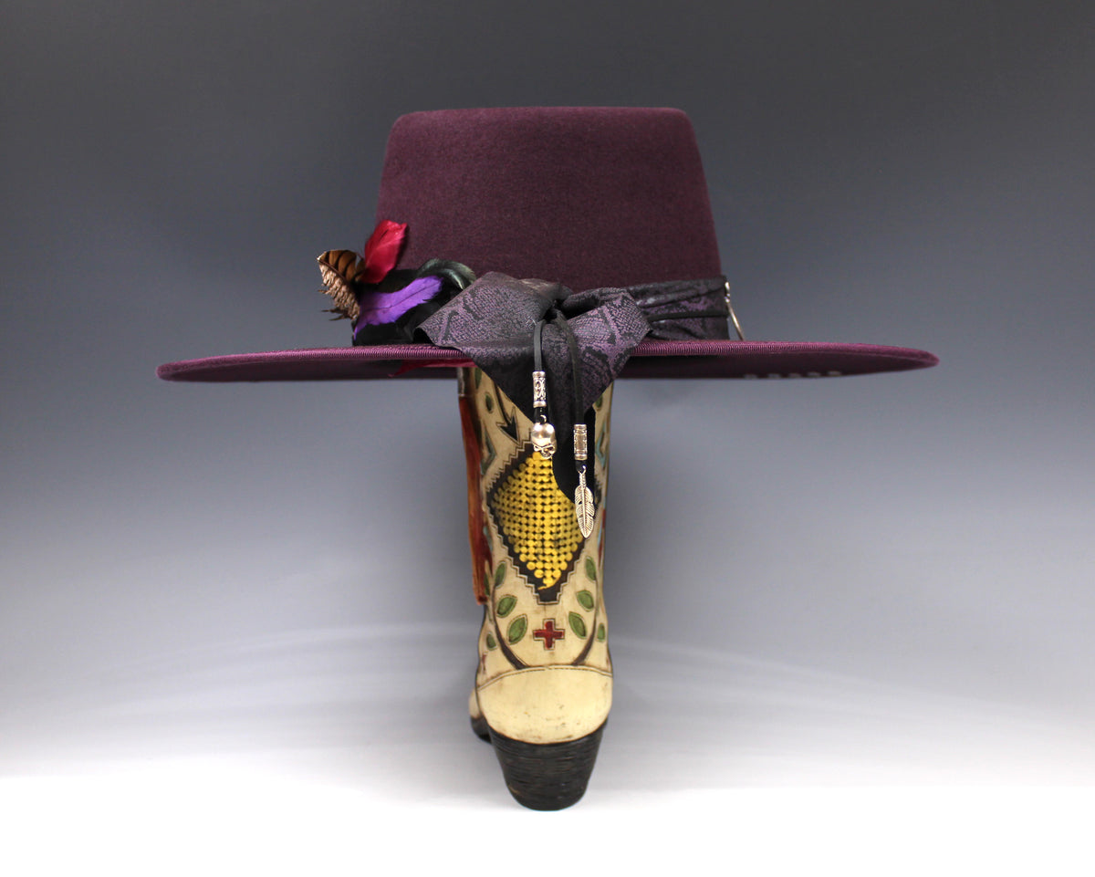 One Off Custom Fedora: Plum Wool Felt Wide Flat Brim Fedora Large 59cm