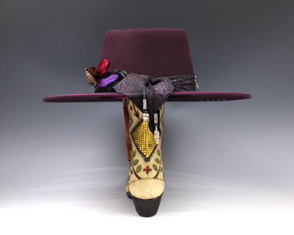One Off Custom Fedora: Plum Wool Felt Wide Flat Brim Fedora Large 59cm