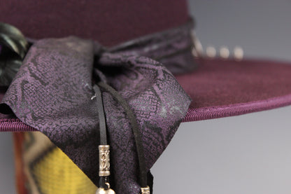 One Off Custom Fedora: Plum Wool Felt Wide Flat Brim Fedora Large 59cm