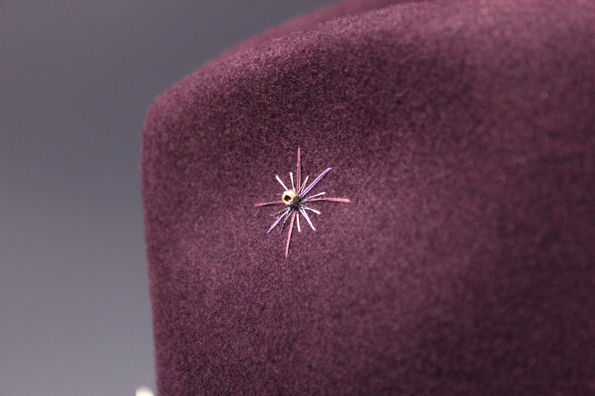One Off Custom Fedora: Plum Wool Felt Wide Flat Brim Fedora Large 59cm