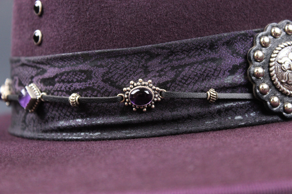 One Off Custom Fedora: Plum Wool Felt Wide Flat Brim Fedora Large 59cm