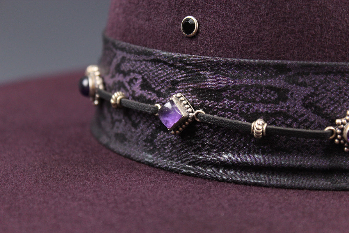 One Off Custom Fedora: Plum Wool Felt Wide Flat Brim Fedora Large 59cm