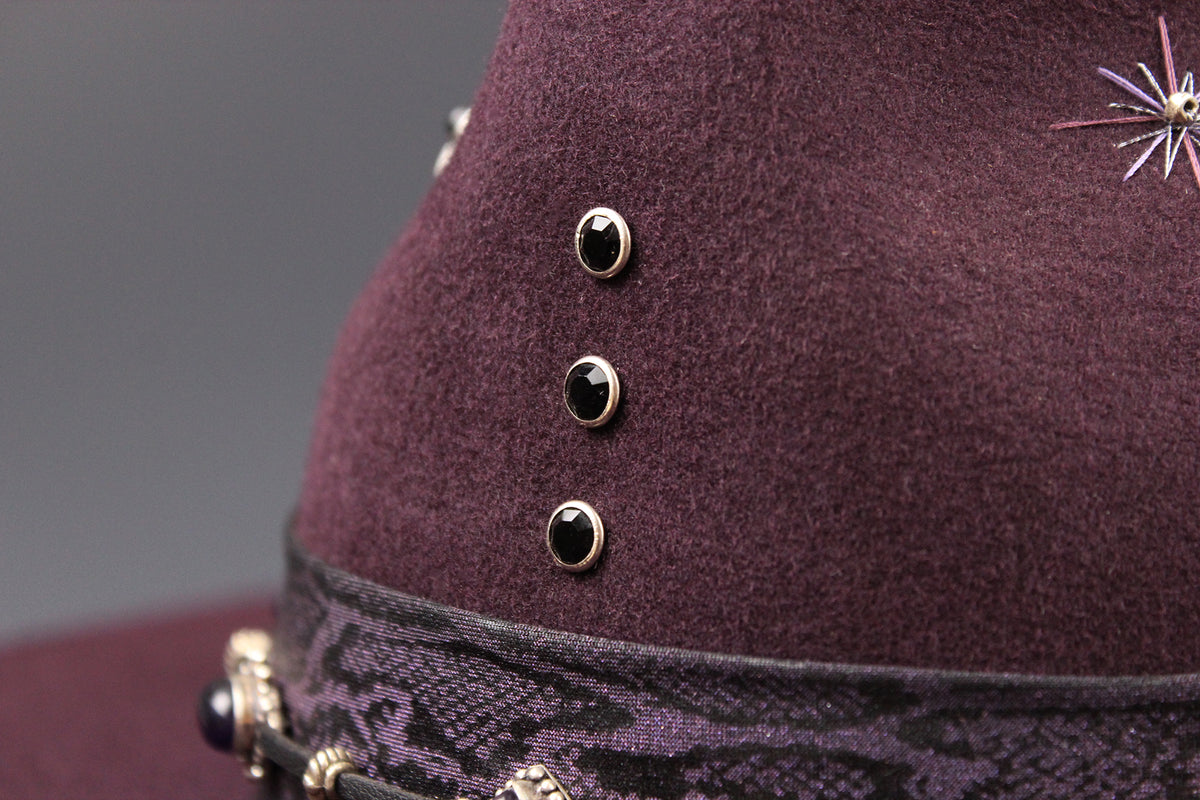 One Off Custom Fedora: Plum Wool Felt Wide Flat Brim Fedora Large 59cm