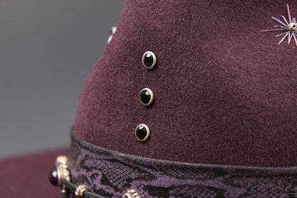 One Off Custom Fedora: Plum Wool Felt Wide Flat Brim Fedora Large 59cm