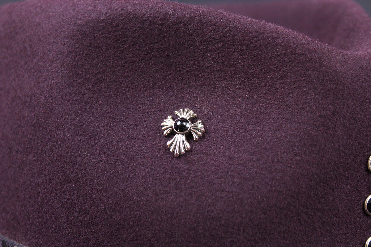 One Off Custom Fedora: Plum Wool Felt Wide Flat Brim Fedora Large 59cm
