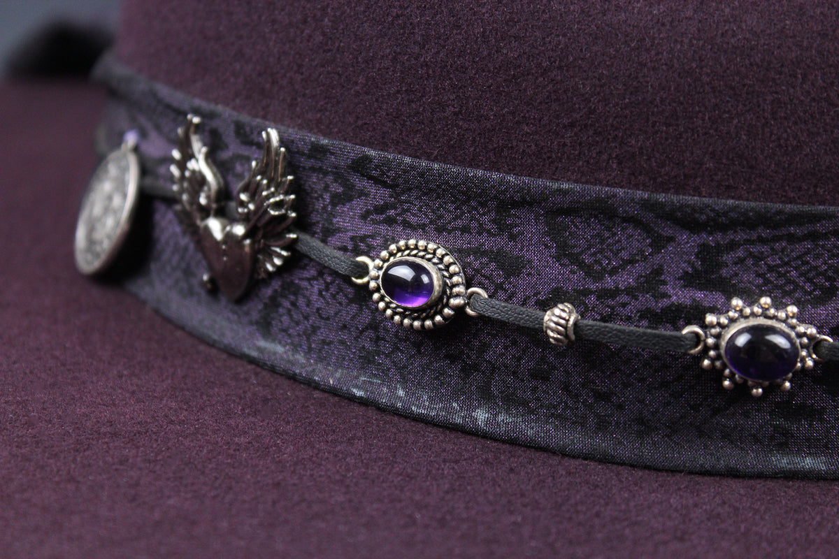 One Off Custom Fedora: Plum Wool Felt Wide Flat Brim Fedora Large 59cm