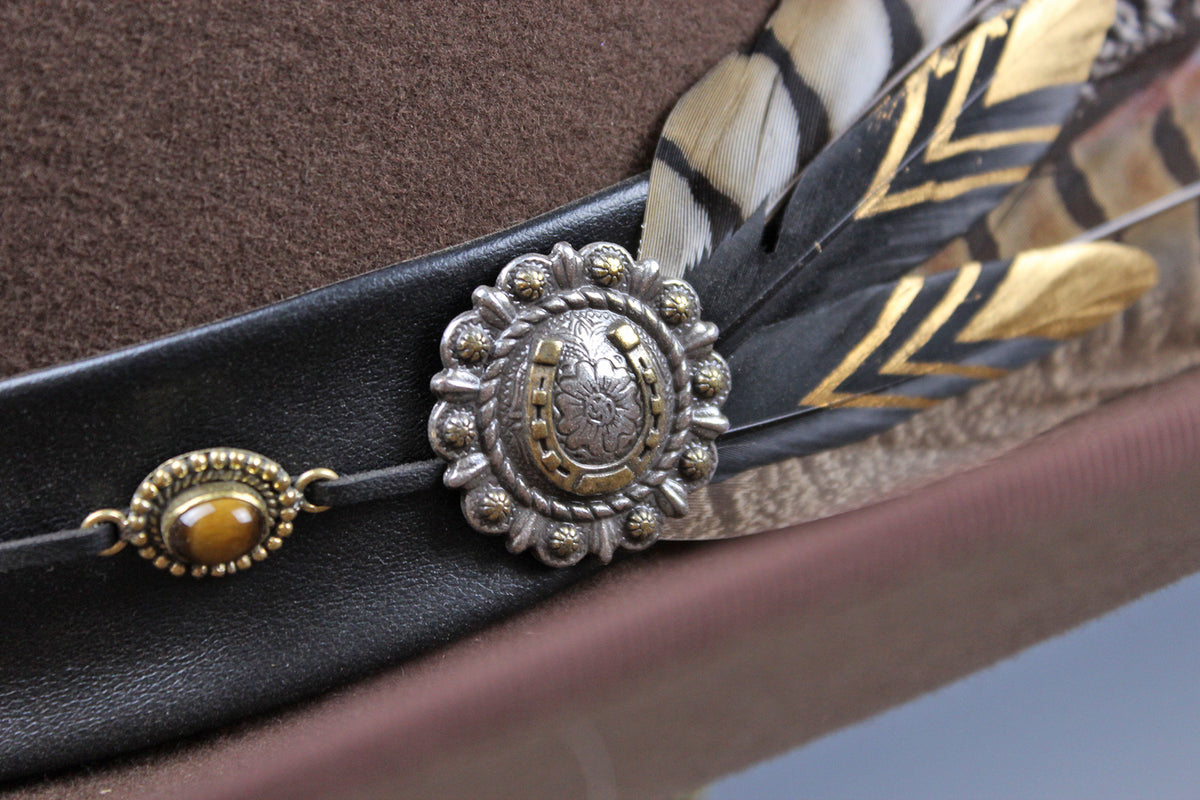 One Off Cattleman Cowboy Hat - Brown with Tiger's Eye & Gold Detailing
