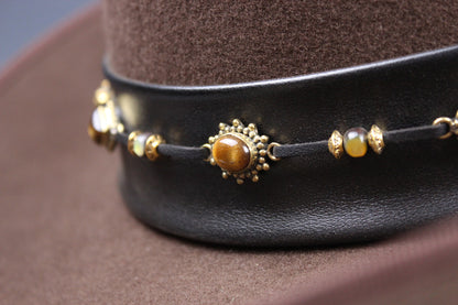 One Off Cattleman Cowboy Hat - Brown with Tiger's Eye & Gold Detailing