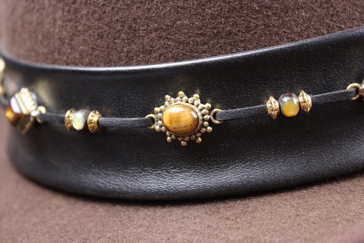 One Off Cattleman Cowboy Hat - Brown with Tiger's Eye & Gold Detailing