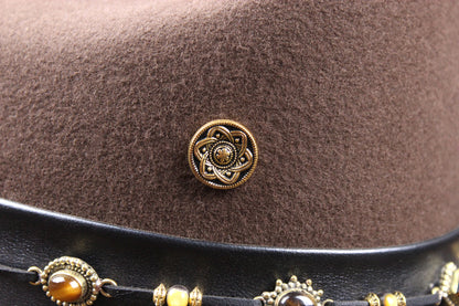 One Off Cattleman Cowboy Hat - Brown with Tiger's Eye & Gold Detailing