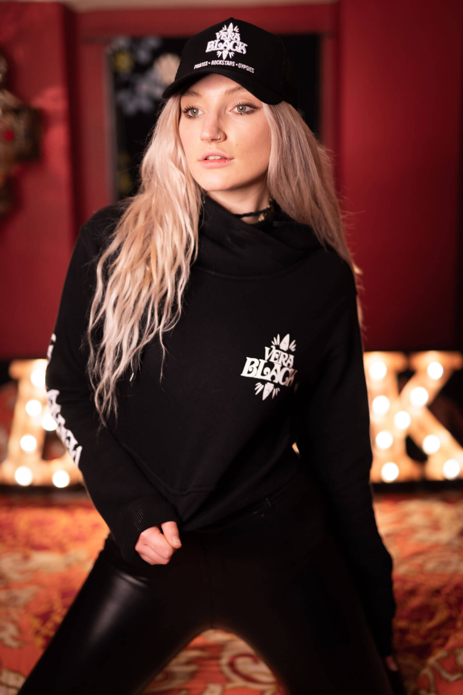 Women's Vera Black Hoodie - black cropped hoodie with white logo, women's gym hoodie