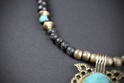 The Savannah Beaded Necklace - Short Country & Western Cowgirl Style Turquoise Black Bronze cowboy ebony wood rock n roll tribal style