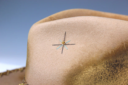 The Elles Fedora - Wool Felt Country Western Style Hat Unisex For Men And Women Tan Cowboy Hat Gold Detailing Rock n Roll Hat