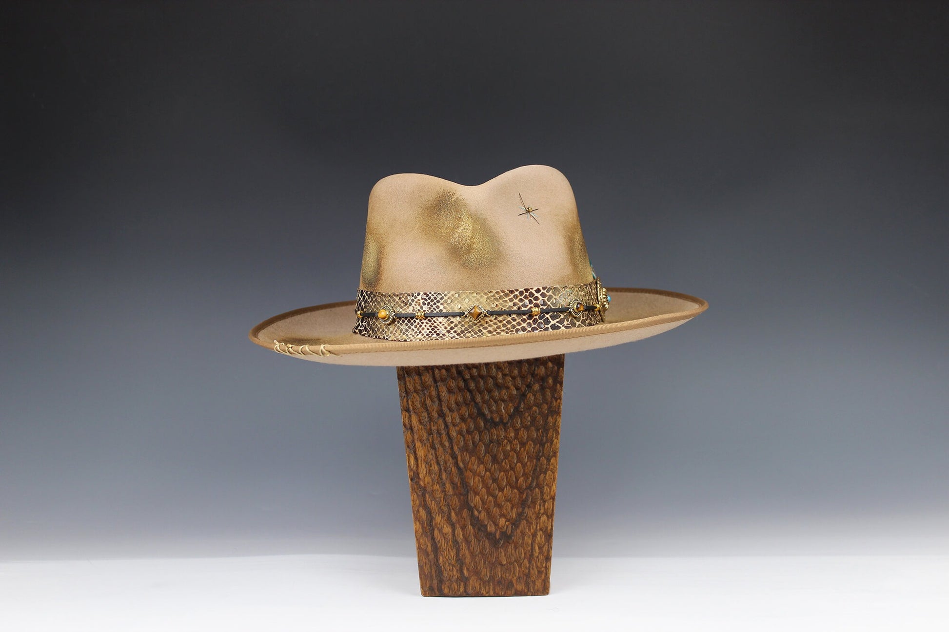 The Elles Fedora - Wool Felt Country Western Style Hat Unisex For Men And Women Tan Cowboy Hat Gold Detailing Rock n Roll Hat