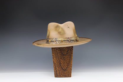 The Elles Fedora - Wool Felt Country Western Style Hat Unisex For Men And Women Tan Cowboy Hat Gold Detailing Rock n Roll Hat