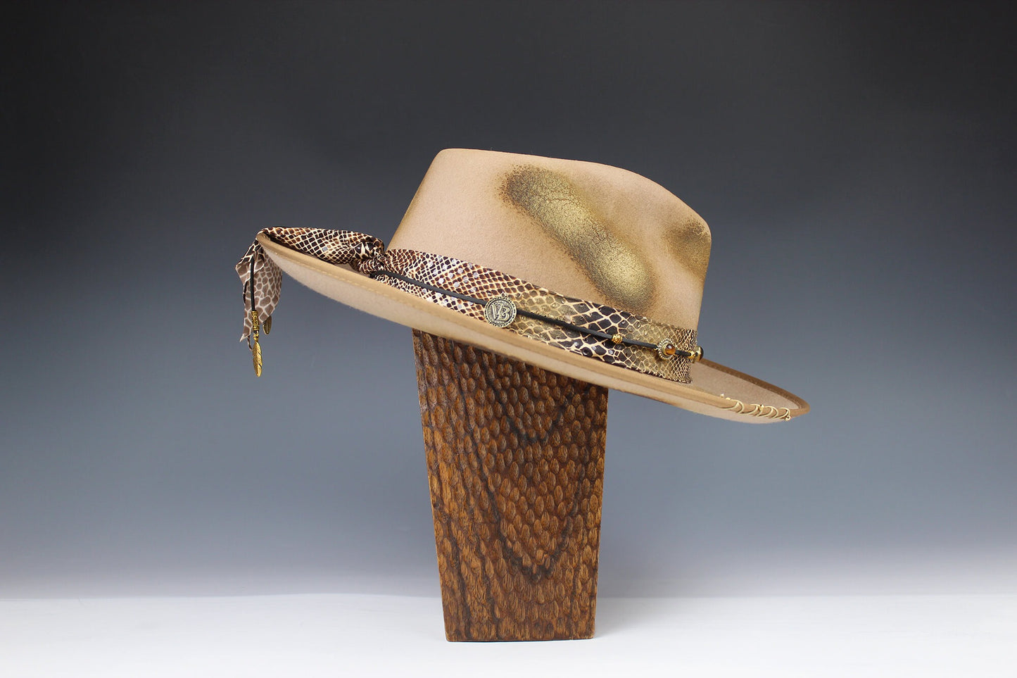 The Elles Fedora - Wool Felt Country Western Style Hat Unisex For Men And Women Tan Cowboy Hat Gold Detailing Rock n Roll Hat