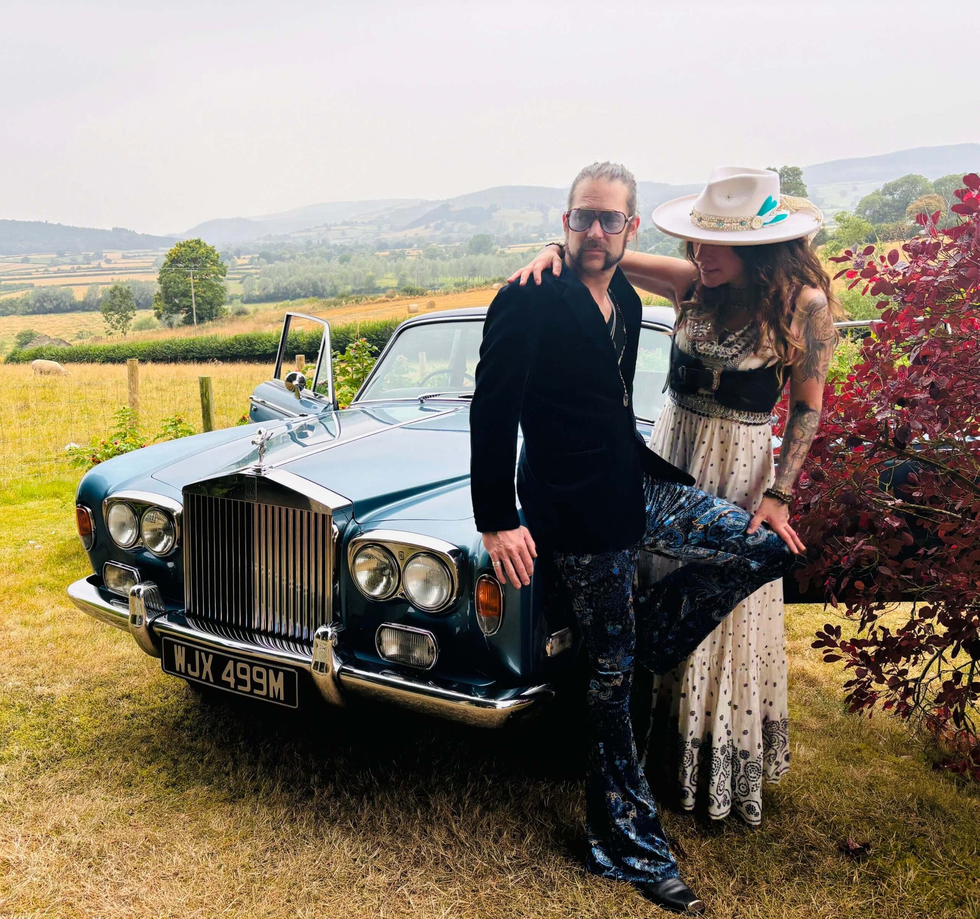 Electric Blue Paisley High Waisted Stretch Velvet Bell Bottoms