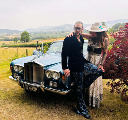 Electric Blue Paisley High Waisted Stretch Velvet Bell Bottoms