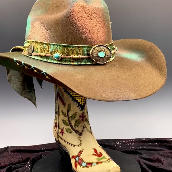 The Savannah Cowboy Hat - Brown with Distressed Effect & Turquoise Detailing