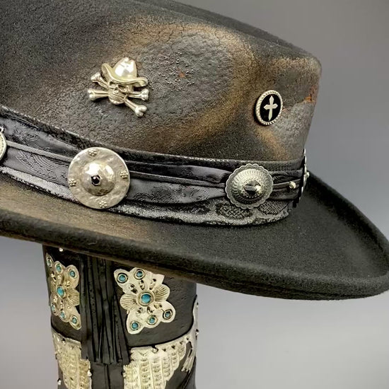The Gravedigger Gambler Fedora: Handmade Wool Felt Cowboy Hat with Silver Details