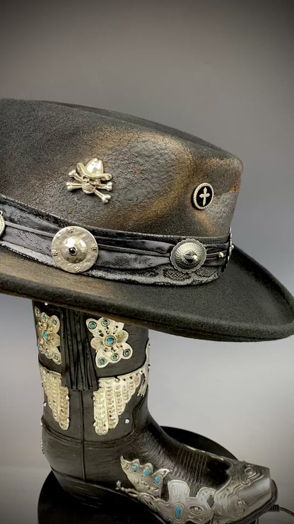 The Gravedigger Gambler Fedora: Handmade Wool Felt Cowboy Hat with Silver Details