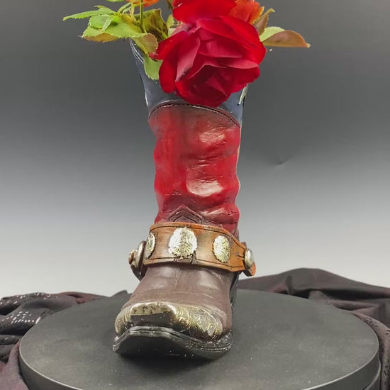 Medium Cowboy Boot Vase - cowboy boot vase American style design, western style flower arrangement vase, realistic western boot vase