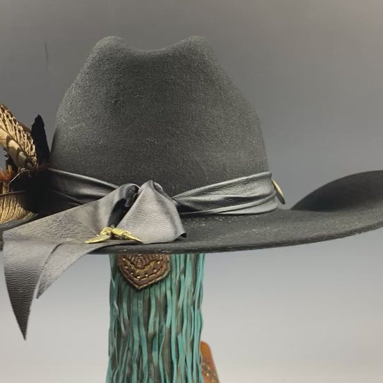 The Highwayman Cowboy Hat - Black -  Black Wool Felt Cattleman Cowboy Hat with feature concho, unisex western cowboy cowgirl hat