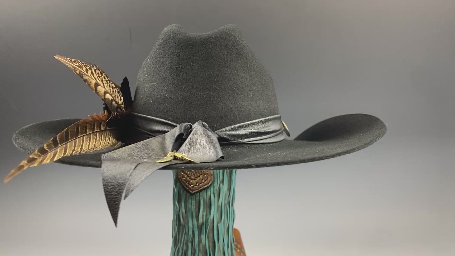 The Highwayman Cowboy Hat - Black -  Black Wool Felt Cattleman Cowboy Hat with feature concho, unisex western cowboy cowgirl hat